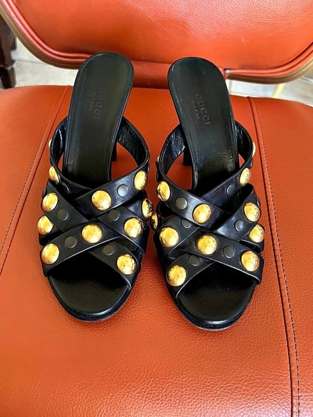 Gucci Babouska Black Studded  Open Toe Mules - 37
